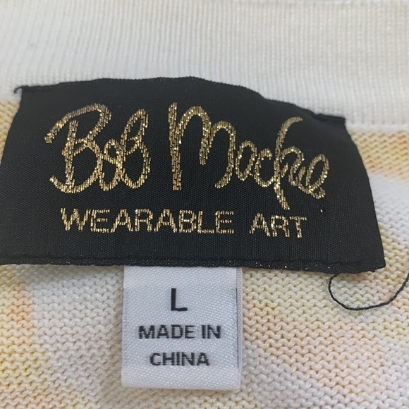 Bob Mackie yellow/White V-neck cardigan, cotton blend, bright, large - Picture 5 of 6